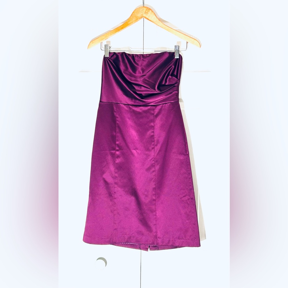 The Limited Strapless Satin Dress in Deep Purple